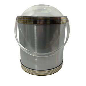 MCM Vintage Ice Bucket With Clear Lid & Handle Mosaic Gold Trim 1960s Retro Barw